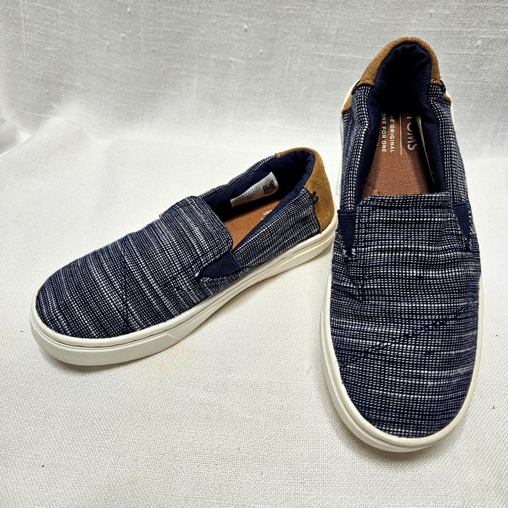 TOMS Slip On Sneakers Kids 12.5 Navy Blue White Woven Canvas Casual Shoes Kids